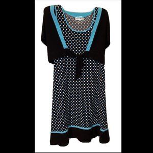 Studio1 Dress with Separate Jacket Size 10 Stretch Black Powder Blue Dots Womens
